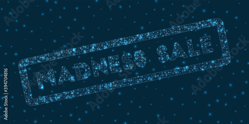 Madness sale word in digital style. Glowing geometric madness sale badge. Superb vector illustration.