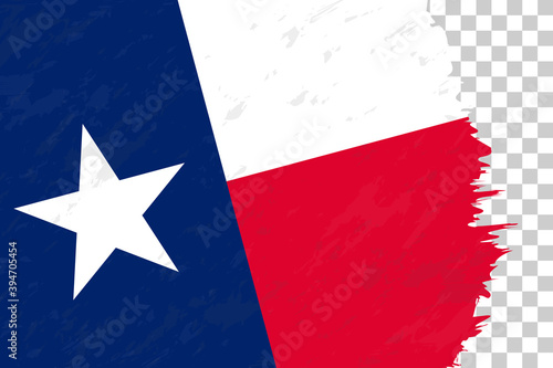 Horizontal Abstract Grunge Brushed Flag of Texas on Transparent Grid.