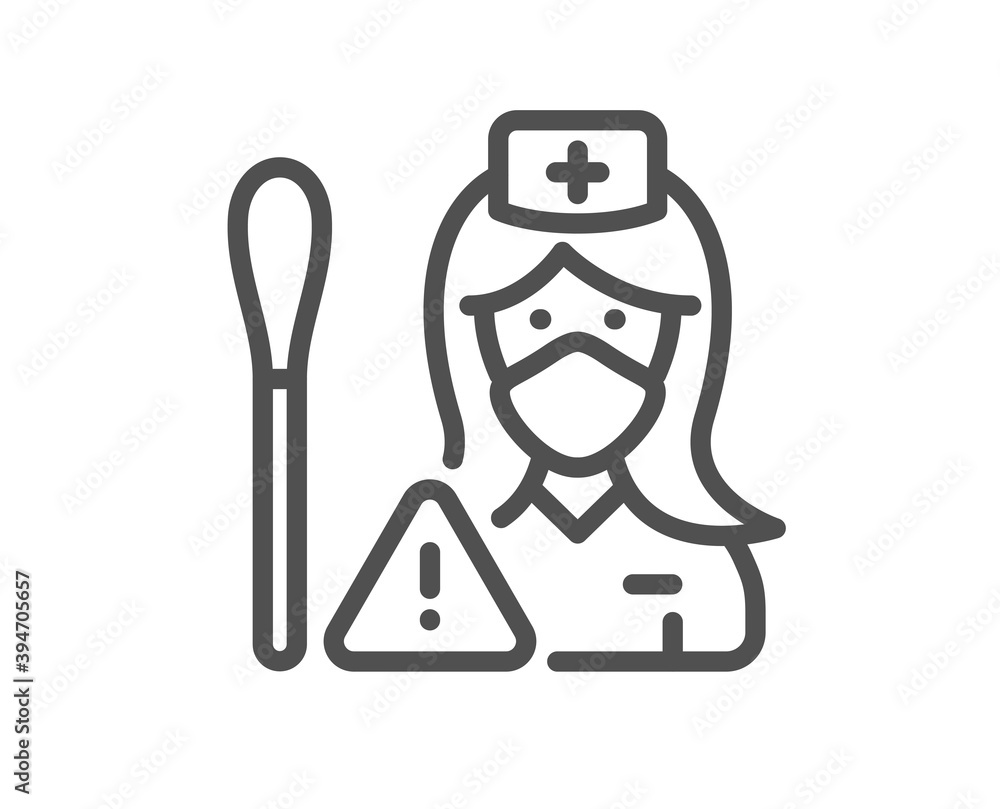 Nurse with Cotton swab line icon. Doctor assistant sign. Face protection symbol. Quality design element. Linear style nurse icon. Editable stroke. Vector