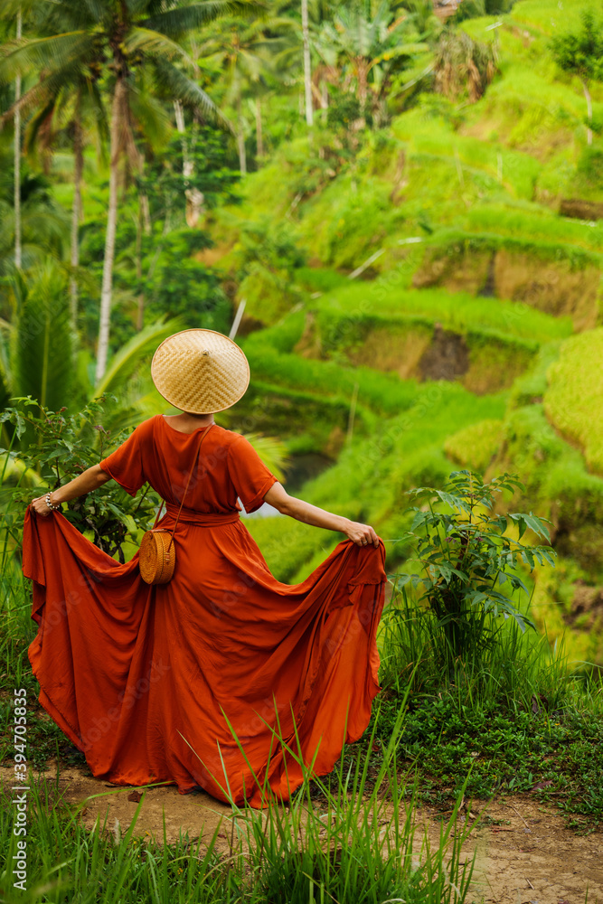 Silhouette of Woman in Dress Enjoy Nature