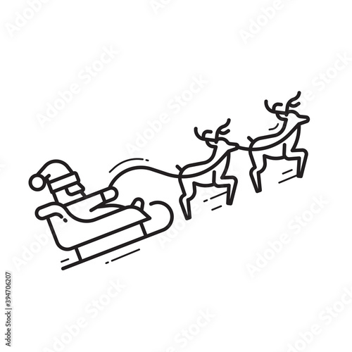 Santa Claus on Sleigh with Deers Line Icon