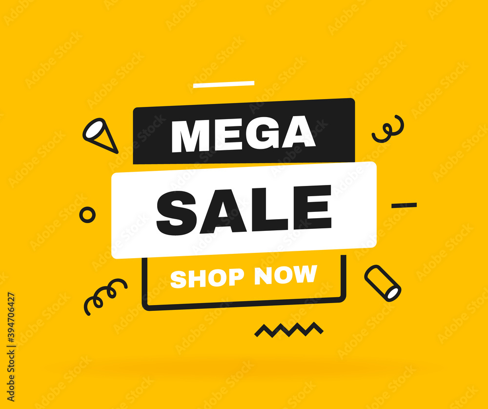 Mega sale banner design with geometric elements. Banners template design for business, promotion, sale and advertising. Vector illustration Mega sale banner design with geometric elements. Banners template design for business, promotion, sale and advertising. Vector illustration