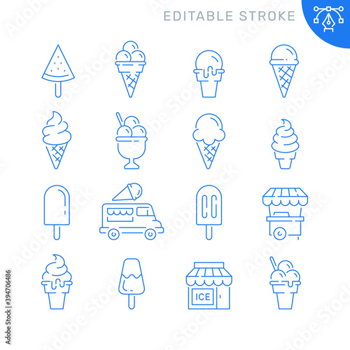 Ice cream related icons. Editable stroke. Thin vector icon set