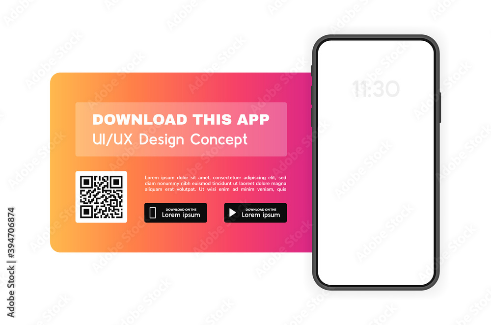 Download this app advertising banner. App for mobile phone. Phone mockup template for your application. Vector illustration