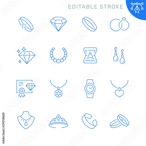 Jewelry related icons. Editable stroke. Thin vector icon set