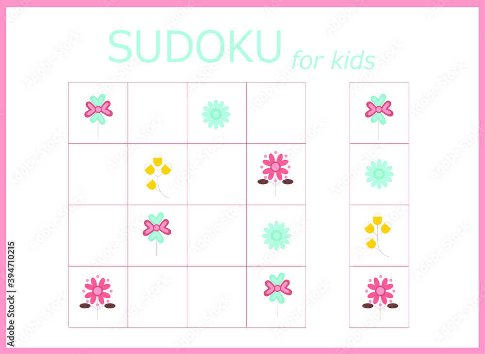 sudoku for kids. Sudoku. Children's puzzles. Educational game for children. colored flowers sudoku for kids. Sudoku. Children's puzzles. Educational game for children. colored flowers