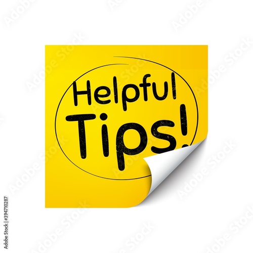 Helpful tips symbol. Sticker note with offer message. Education faq sign. Help assistance. Yellow sticker banner. Helpful tips badge shape. Post note. Adhesive offer paper sheet. Vector