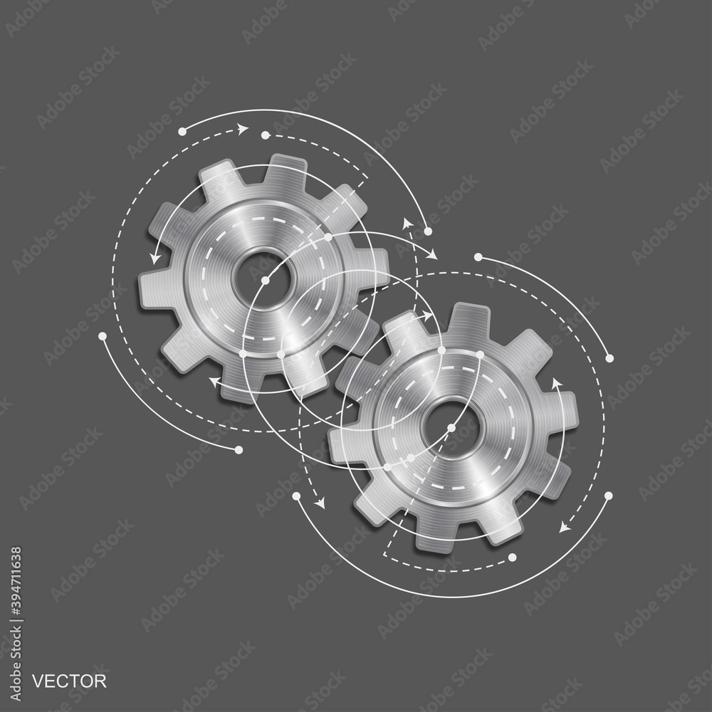 Metal gears .Engineering drawing.Technical drawing of gears .Rotating