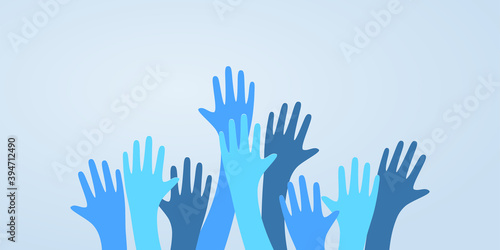 Colorful up hands. Charity teamwork vector concept illustration