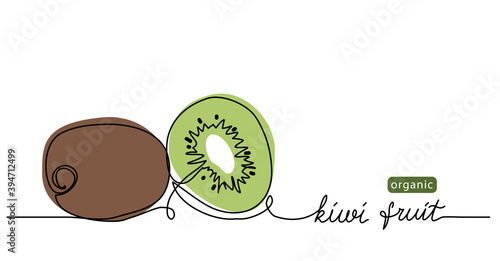 Kiwi fruit vector illustration, background. One line drawing art illustration with lettering kiwi fruit.