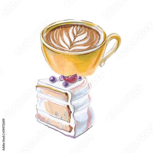 Coffee breve, espresso-based drink and Angel food cake