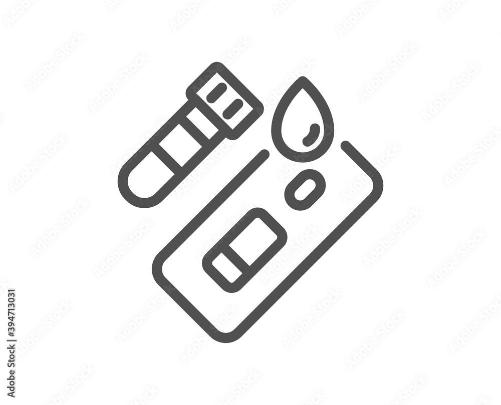 Covid test line icon. Coronavirus testing sign. Blood test tube symbol. Quality design element. Linear style covid test icon. Editable stroke. Vector Covid test line icon. Coronavirus testing sign. Blood test tube symbol. Quality design element. Linear style covid test icon. Editable stroke. Vector