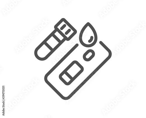 Covid test line icon. Coronavirus testing sign. Blood test tube symbol. Quality design element. Linear style covid test icon. Editable stroke. Vector