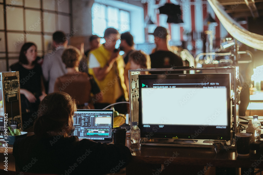 Obraz premium Film set, monitors and modern shooting equipment.
