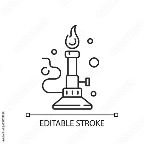 Bunsen burner linear icon. Laboratory instrument. Heating, sterilization and combustion materials. Thin line customizable illustration. Contour symbol. Vector isolated outline drawing. Editable stroke