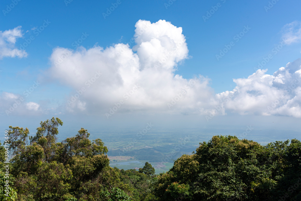 Beautiful landscape cloud with blue sky at Camping area on the top of Khao Luang Sukhothai  ,Ramkhamhaeng National Park ,Sukhothai Thailand.