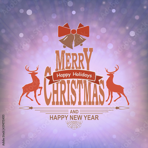 Christmas passionate composition in purple shade with bows, deer and bells