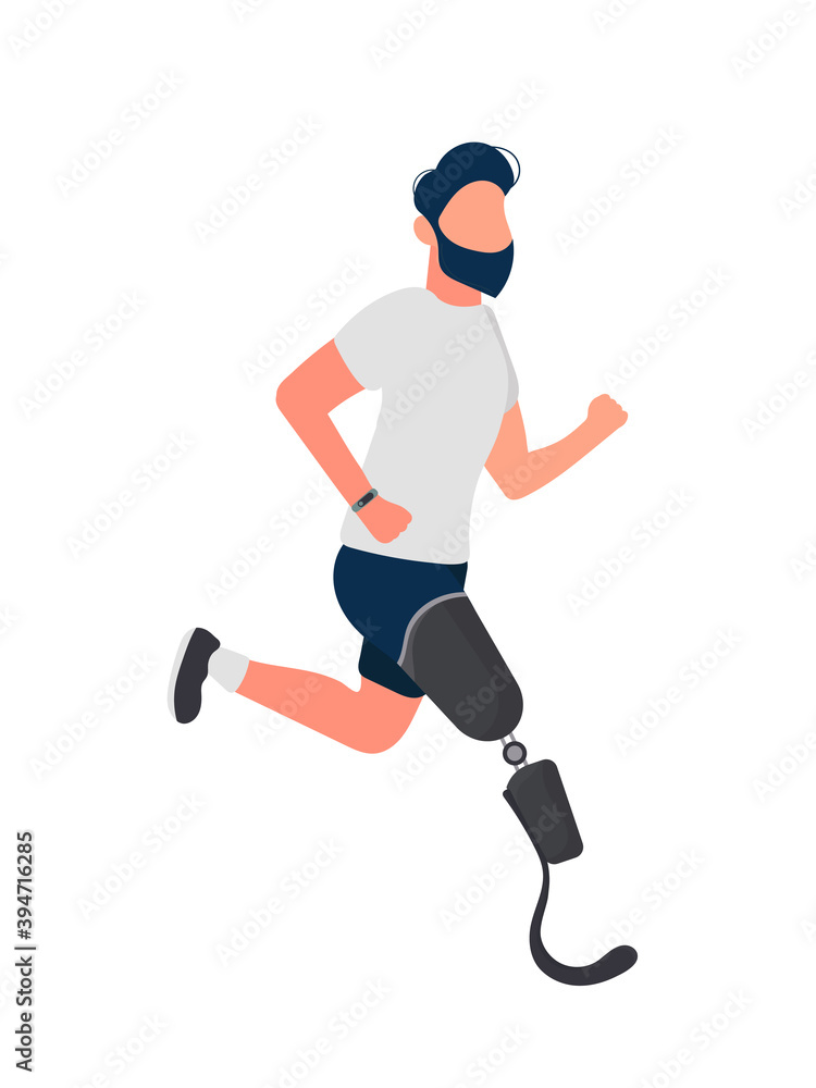 A man with a prosthetic leg is running. Vector. A man with a prosthetic leg is running. Vector.