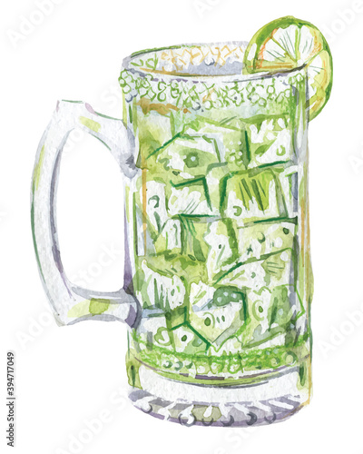 Lime juice and ice in glass cup for beer
