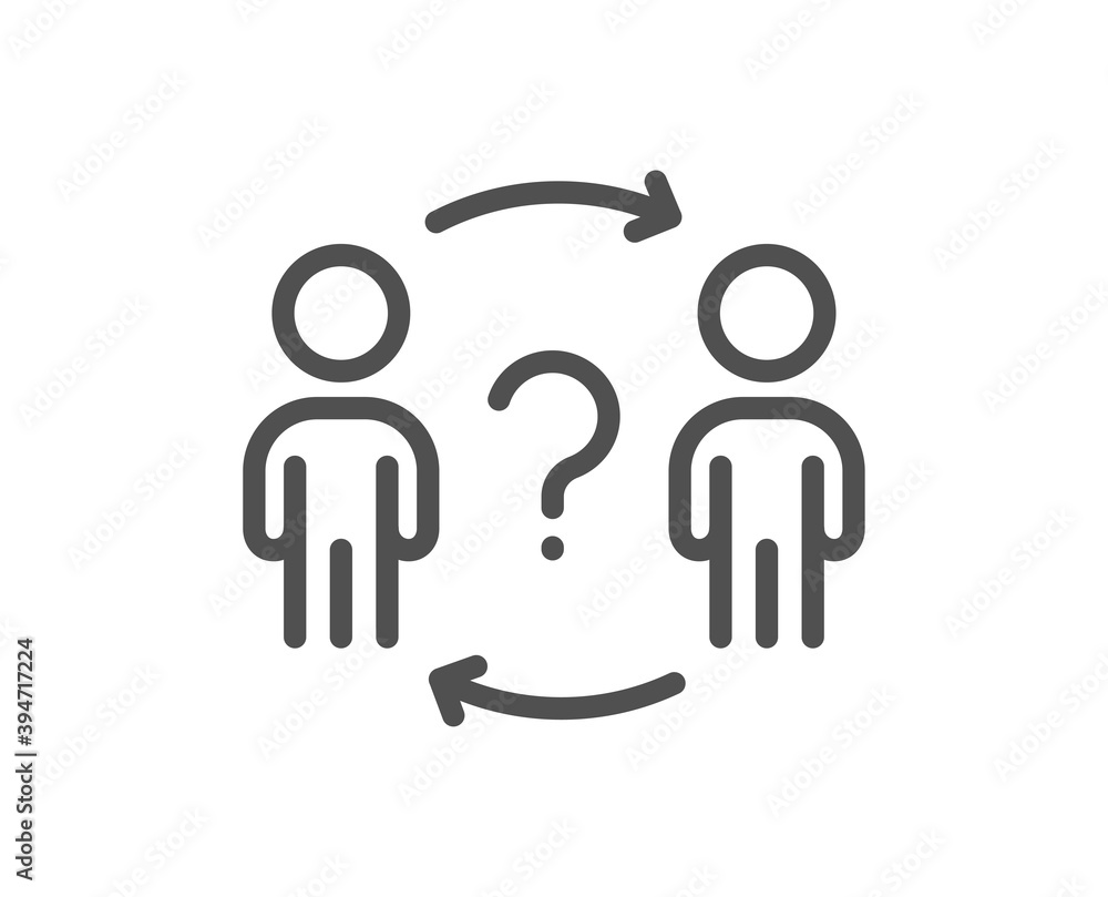 Delegate question line icon. Teamwork help sign. Employee share symbol. Quality design element. Linear style delegate question icon. Editable stroke. Vector Delegate question line icon. Teamwork help sign. Employee share symbol. Quality design element. Linear style delegate question icon. Editable stroke. Vector