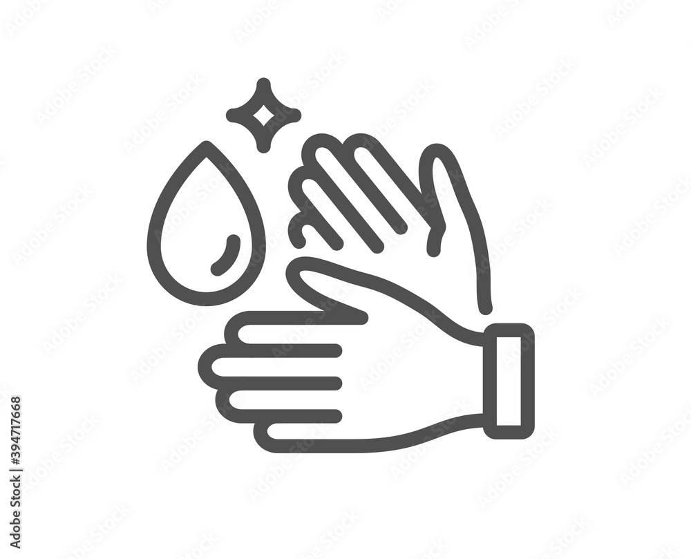 Wash hands line icon. Covid hygiene sign. Clean washing symbol. Quality design element. Linear style wash hands icon. Editable stroke. Vector Wash hands line icon. Covid hygiene sign. Clean washing symbol. Quality design element. Linear style wash hands icon. Editable stroke. Vector