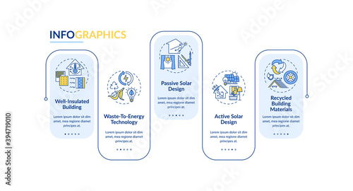Sustainable architecture vector infographic template. Eco friendly house presentation design elements. Data visualization with 5 steps. Process timeline chart. Workflow layout with linear icons