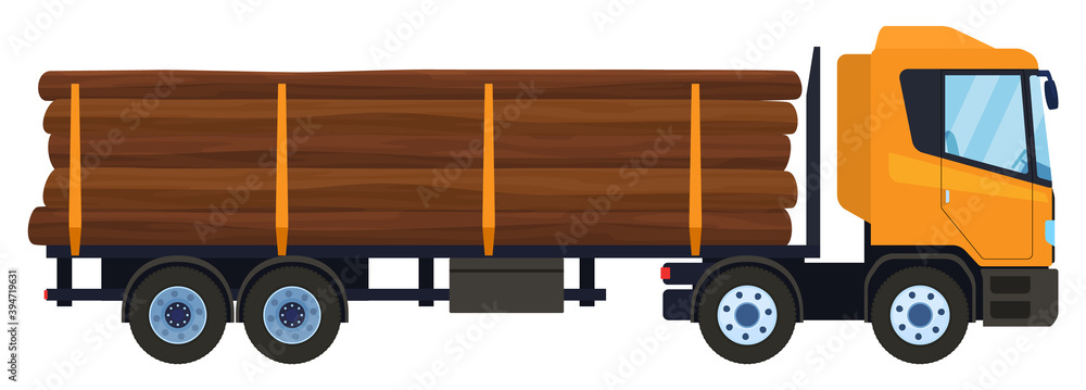 Woodworking industry. Transport for logging. Loading, timber transportation. isolated vector illustration