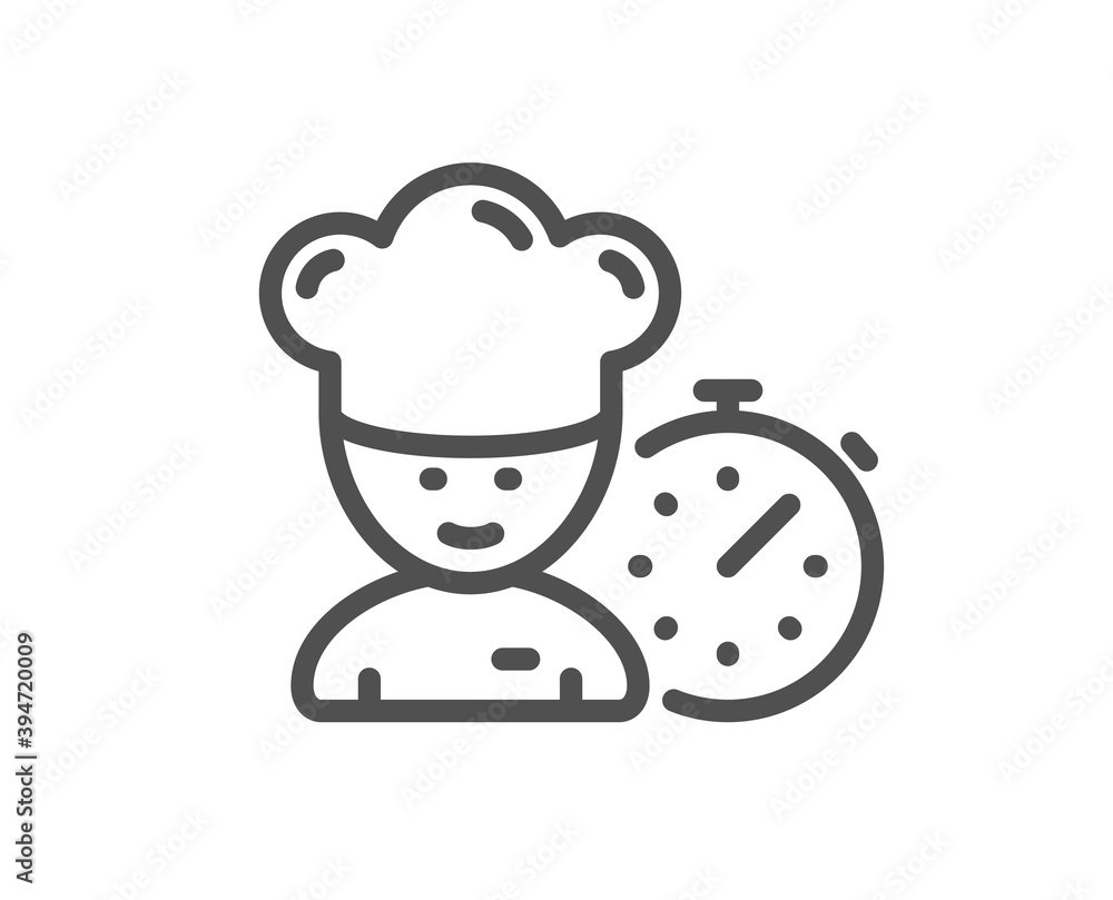 Chef time line icon. Ð¡hief-cooker sign. Food timer symbol. Quality design element. Linear style chef icon. Editable stroke. Vector