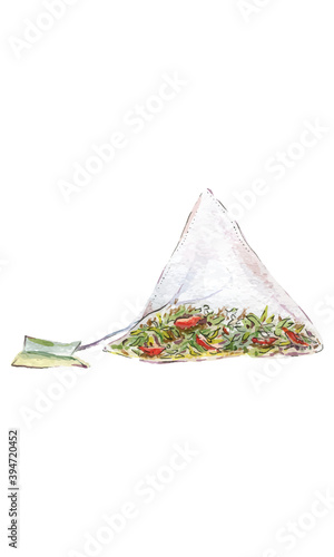 Tea bag pyramid, watercolor illustration