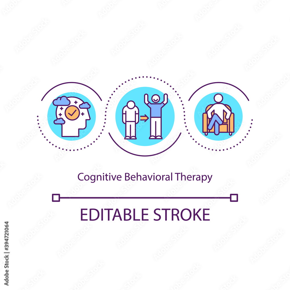 Cognitive behavioral therapy concept icon. Change people behaviour problems. Psychotherapy treatment idea thin line illustration. Vector isolated outline RGB color drawing. Editable stroke