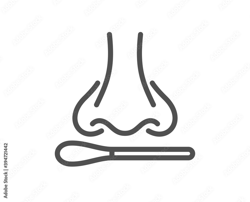 Nasal swab test line icon. Nose with cotton swab sign. Coronavirus testing symbol. Quality design element. Linear style nasal test icon. Editable stroke. Vector Nasal swab test line icon. Nose with cotton swab sign. Coronavirus testing symbol. Quality design element. Linear style nasal test icon. Editable stroke. Vector