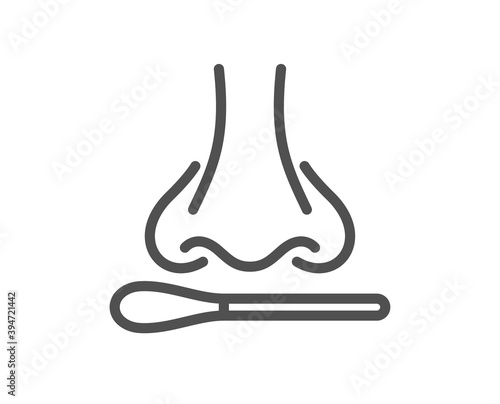 Nasal swab test line icon. Nose with cotton swab sign. Coronavirus testing symbol. Quality design element. Linear style nasal test icon. Editable stroke. Vector