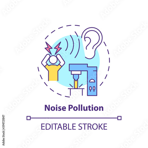 Noise pollution concept icon. Workplace safety concerns. Damaging your ears while working. Convinient job place idea thin line illustration. Vector isolated outline RGB color drawing. Editable stroke