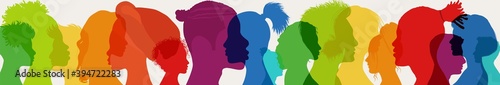Diversity multiethnic people. Racial equality. Group side silhouette men and women of diverse culture and different countries. Coexistence harmony and multicultural community integration
