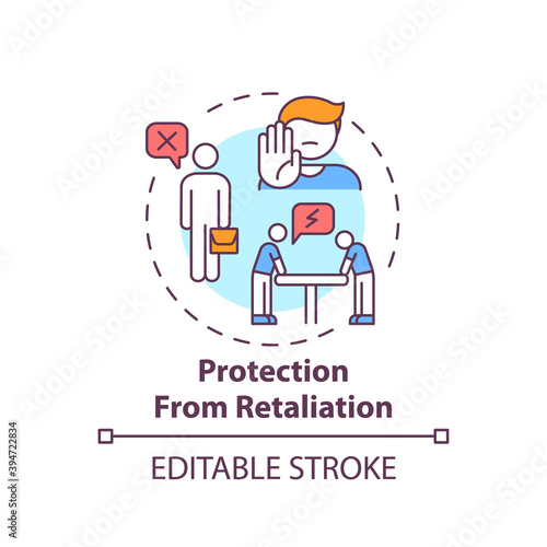 Protection from retaliation concept icon. Understand your responsibilities. Treat employees consistently idea thin line illustration. Vector isolated outline RGB color drawing. Editable stroke