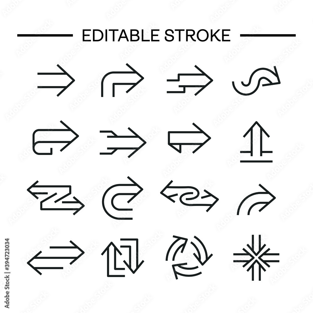 Arrows icon Line with editable stroke. Arrow vector icon set in thin line style. Different black directional icons, vector illustration collection for web design, mobile apps, interface Arrows icon Line with editable stroke. Arrow vector icon set in thin line style. Different black directional icons, vector illustration collection for web design, mobile apps, interface