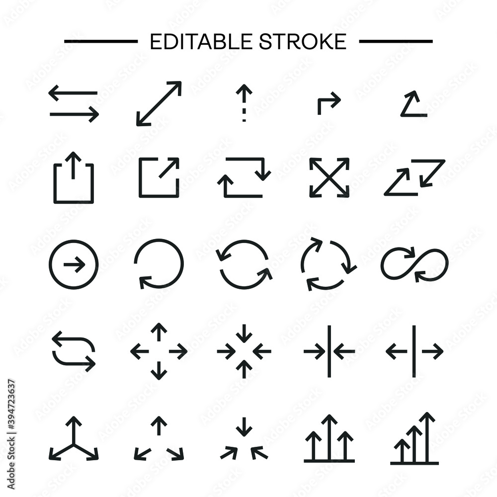 Arrows icon Line with editable stroke. Arrow vector icon set in thin ...