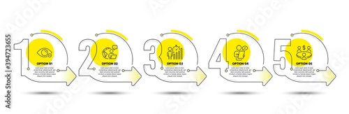 Meeting, Customer survey and Myopia line icons set. Timeline process infograph. Business statistics sign. Business collaboration, Contract, Eye vision. Working report. People set. Vector