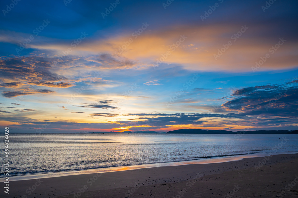 Beautiful scenery sunset time at Ao Nang beach, Krabi province, Thailand