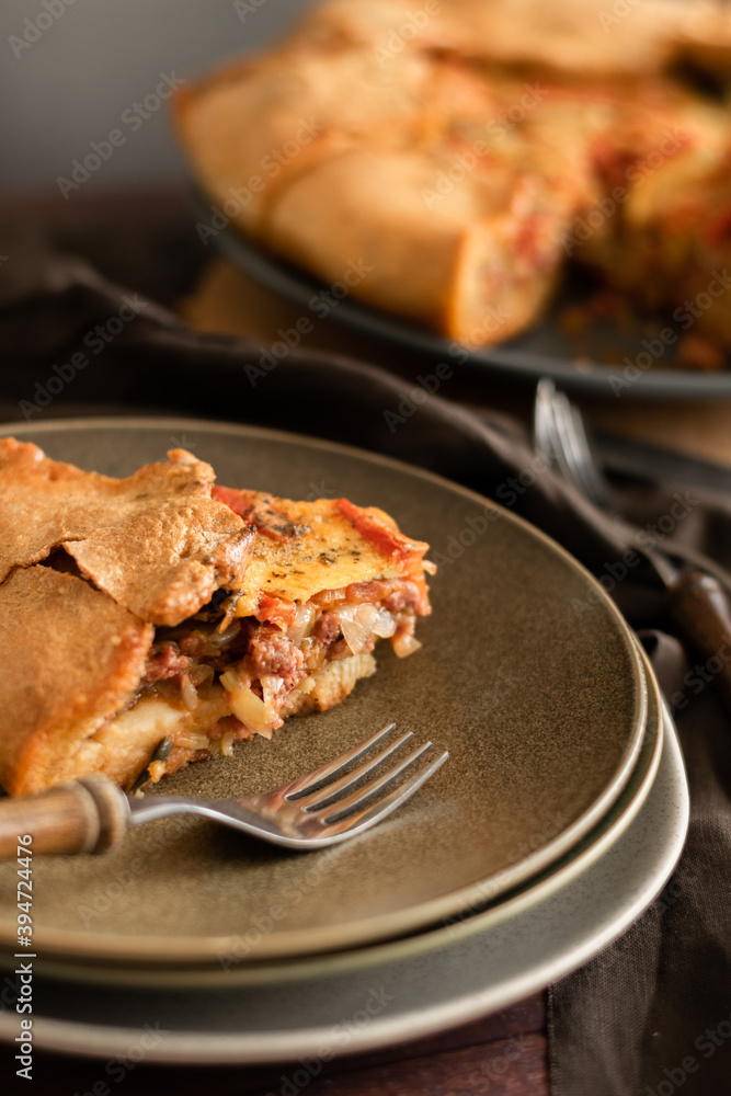 Ready to eat salt pie with vegetables, traditional homemade meal Ready to eat salt pie with vegetables, traditional homemade meal