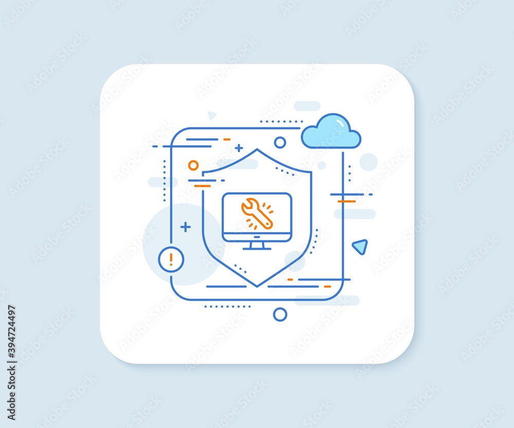 Spanner tool line icon. Abstract vector button. Monitor or computer repair service sign. Fix instruments symbol. Monitor repair line icon. Protect shield concept. Vector Spanner tool line icon. Abstract vector button. Monitor or computer repair service sign. Fix instruments symbol. Monitor repair line icon. Protect shield concept. Vector
