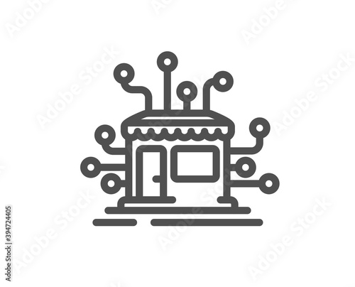 Distribution network line icon. Market store sign. Marketplace warehouse symbol. Quality design element. Linear style distribution icon. Editable stroke. Vector