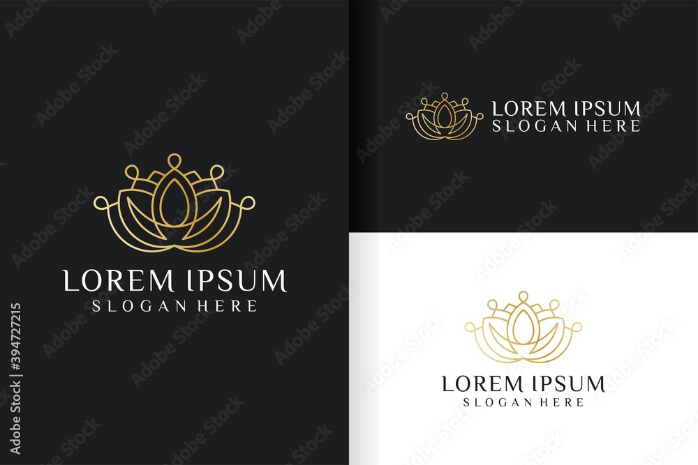 Feminine Inspirational Lotus Leaf Flower Logo and Pattern set