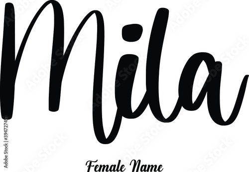 Mila-Female Name Typography Phrase on White Background photo