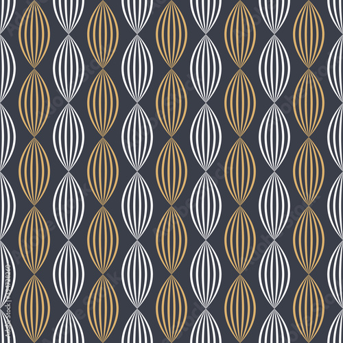 Abstract seamless pattern of  stylized petals. Repeating striped shapes, ovals. Modern stylish texture. Vector color illustration.