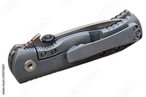 Folder knife titanium framlock, bead blast finish. © Adisak