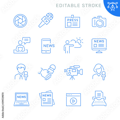 Mass media related icons. Editable stroke. Thin vector icon set, black and white kit