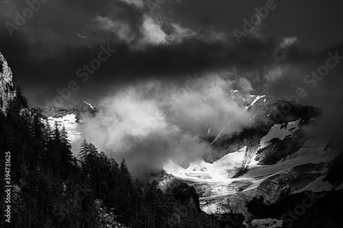 high contrast mountains black and white