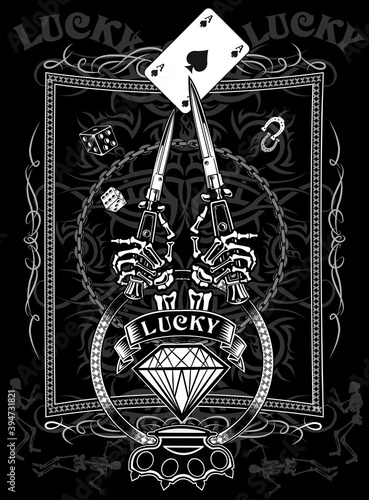 Vintage label. Skull dagger knife