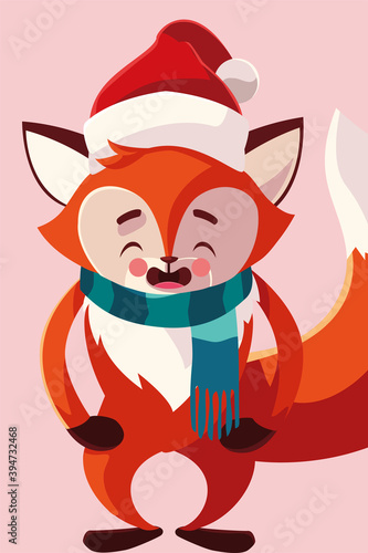 merry christmas cute fox with hat and scarf celebration © djvstock